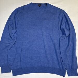 Jack Nicklaus Sweater Mens XL Blue 100% Merino Wool Knit V-Neck Pullover EUC